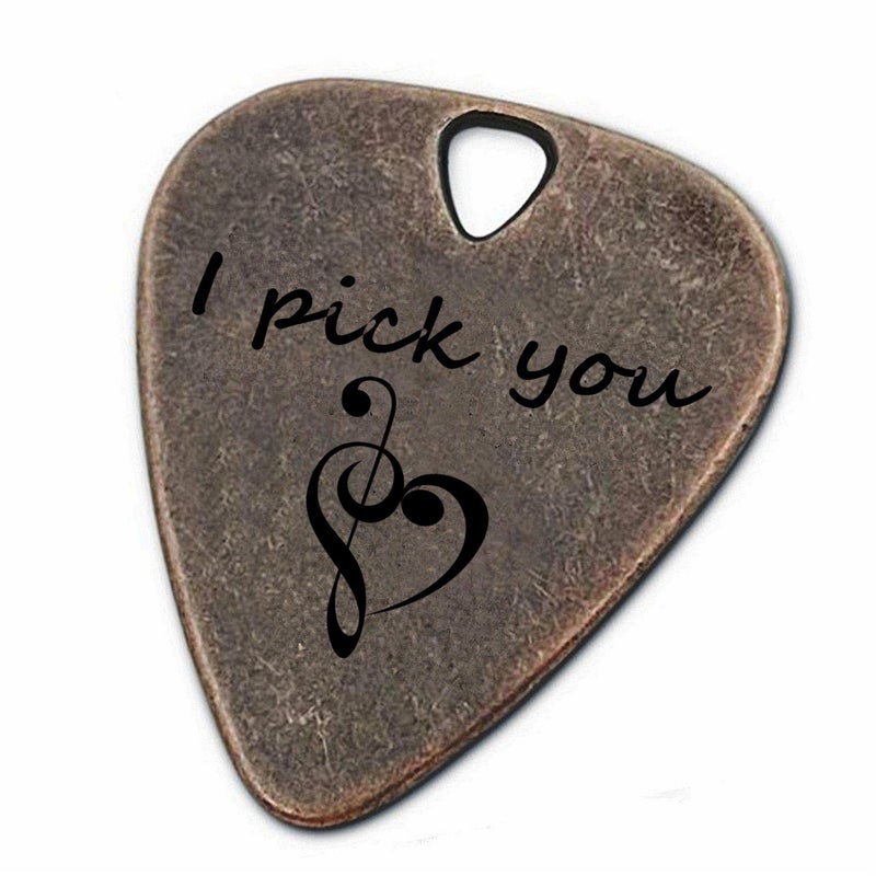 JUPPE Birthday Gifts For Husband or Wife, Bronze Metal Guitar Picks & Bass Picks, I Pick You Guitar Pick Music Gifts For Him Her Boyfriend Girlfriend (I Pick You) - Image 1
